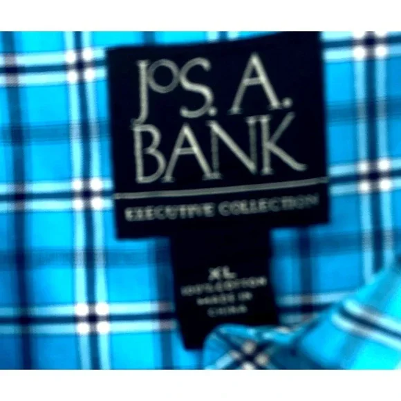 Jos A Bank Shirt Mens XL Teal Blue Black Plaid Long Sleeve Button Down Dress - Picture 5 of 5